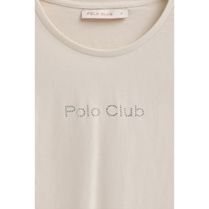 Camiseta color crudo de manga larga con brillantes Polo Club