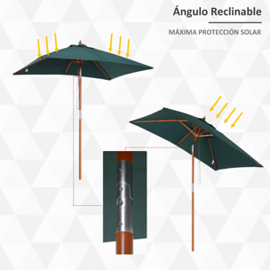 Outsunny Sombrilla de Jardín 200x150x230 cm Madera Inclinable con Manivela Verde