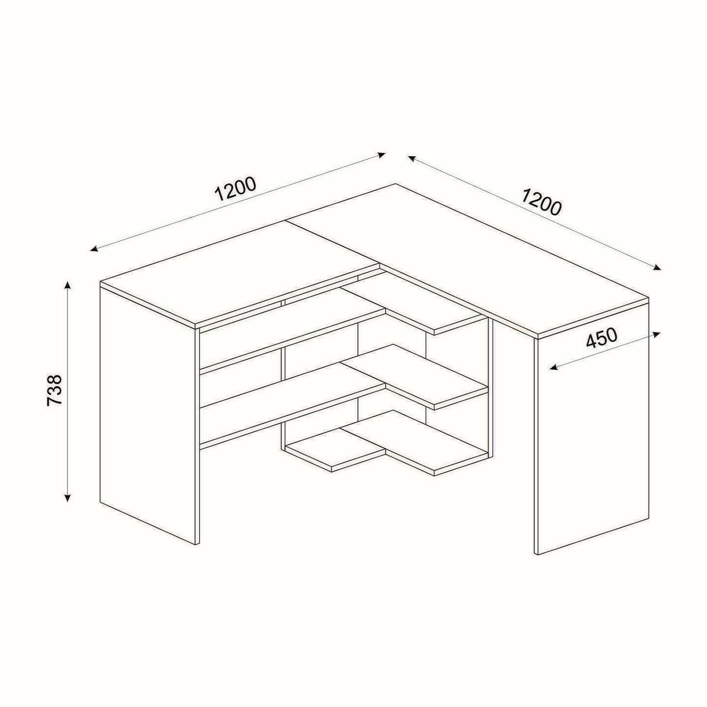 Scrivania Emiliana, Scrittoio multiuso, Tavolo per ufficio porta PC, Piano di lavoro, 120x120h74 cm, Bianco