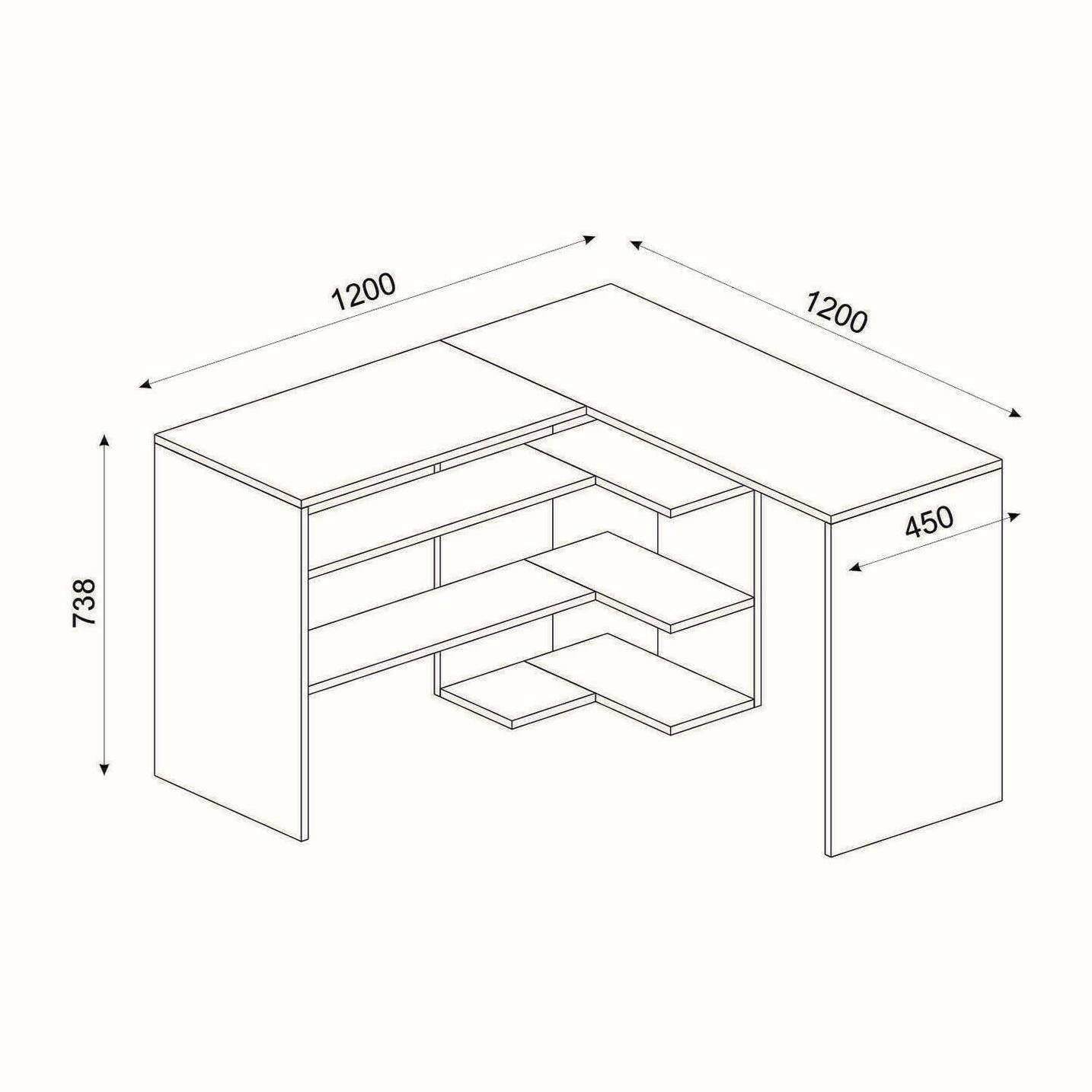 Scrivania Dkon, Scrittoio multiuso, Tavolo per ufficio porta PC, Piano di lavoro, 120x120h74 cm, Bianco