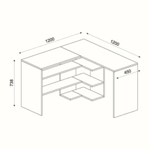 Scrivania Dkon, Scrittoio multiuso, Tavolo per ufficio porta PC, Piano di lavoro, 120x120h74 cm, Bianco