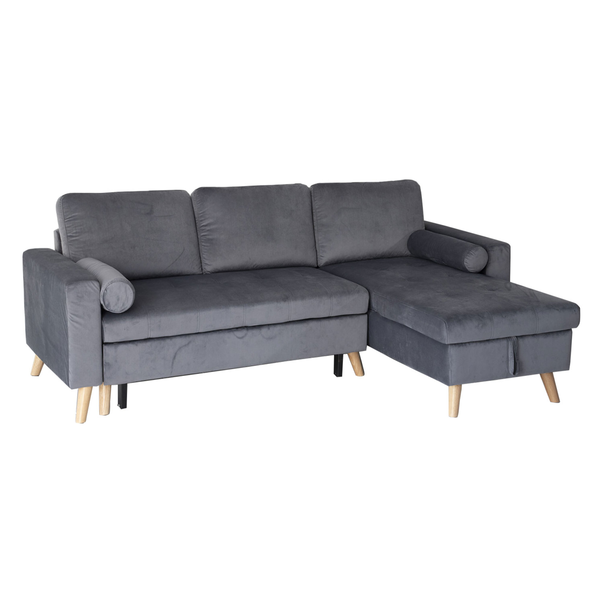 Canapé d'angle convertible JAMES 3 places en velours gris