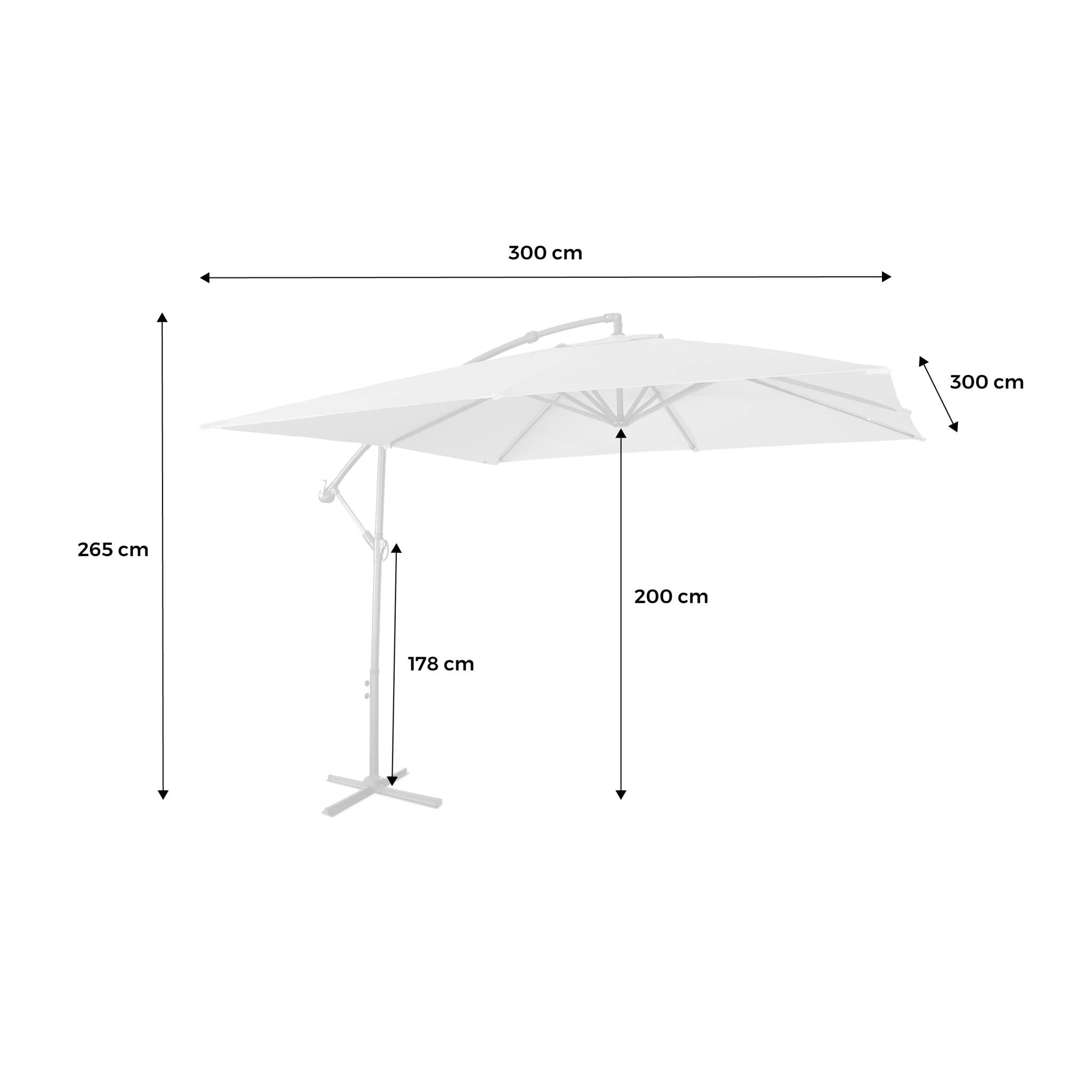 Parasol déporté carré 3x3m - Hardelot 3x3m - kaki - Manivelle anti-retour | Toile déperlante | Facile à utiliser