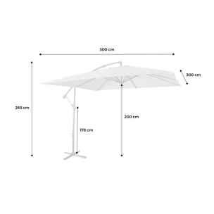 Parasol déporté carré 3x3m - Hardelot 3x3m - kaki - Manivelle anti-retour | Toile déperlante | Facile à utiliser