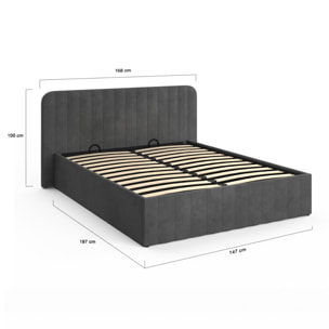 Lit coffre Valentina avec sommier et tête de lit - Velours gris