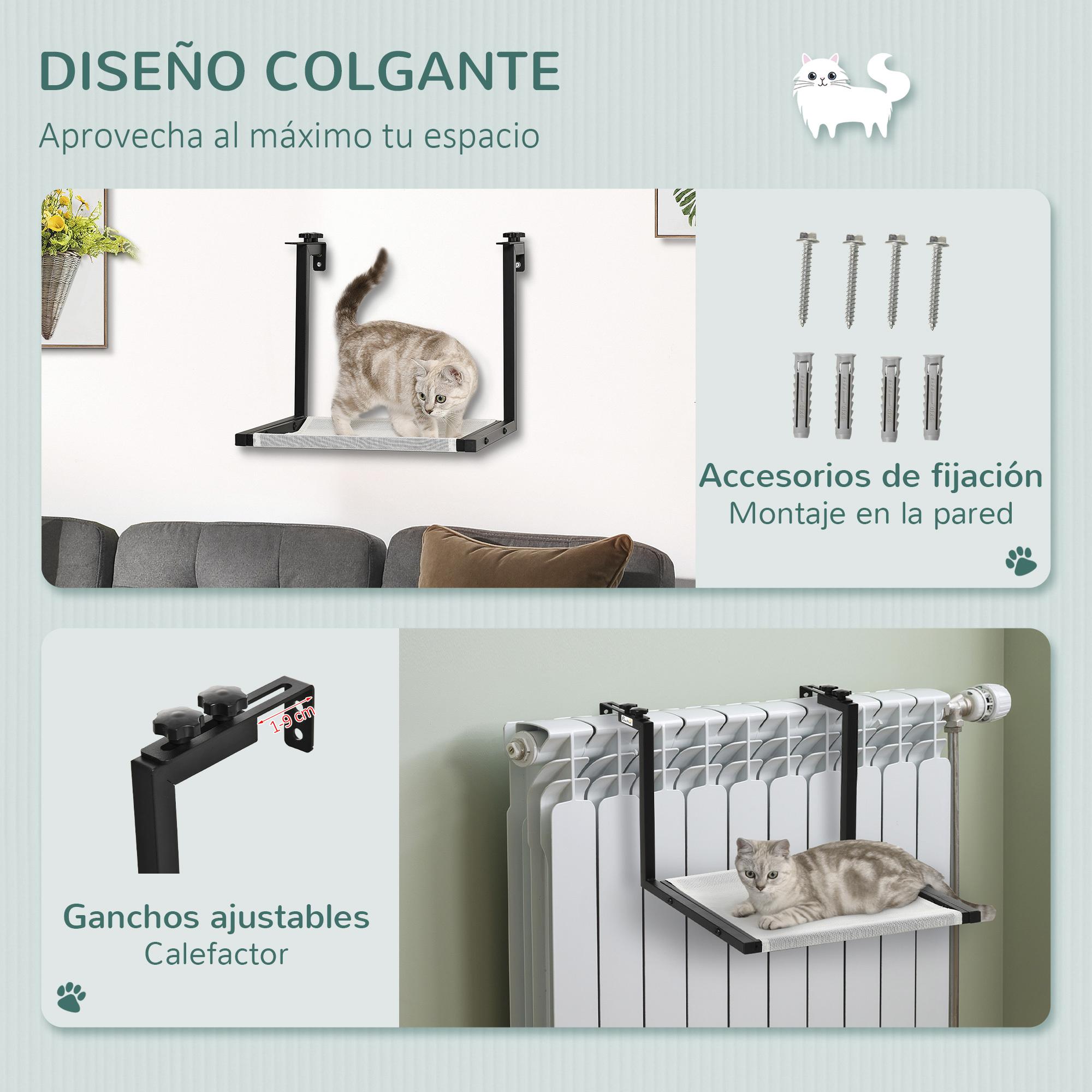 Hamaca Gatos para Radiador con Cama Colgante de Tela Extraíble Gancho Ajustable Marco de Acero para Protector de Chimenea 42,5x54x34 cm Negro y Beige