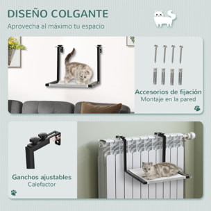 Hamaca Gatos para Radiador con Cama Colgante de Tela Extraíble Gancho Ajustable Marco de Acero para Protector de Chimenea 42,5x54x34 cm Negro y Beige