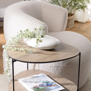 JULIA - Table d'appoint 2 plateaux ovoïdes couleur mocha pieds métal