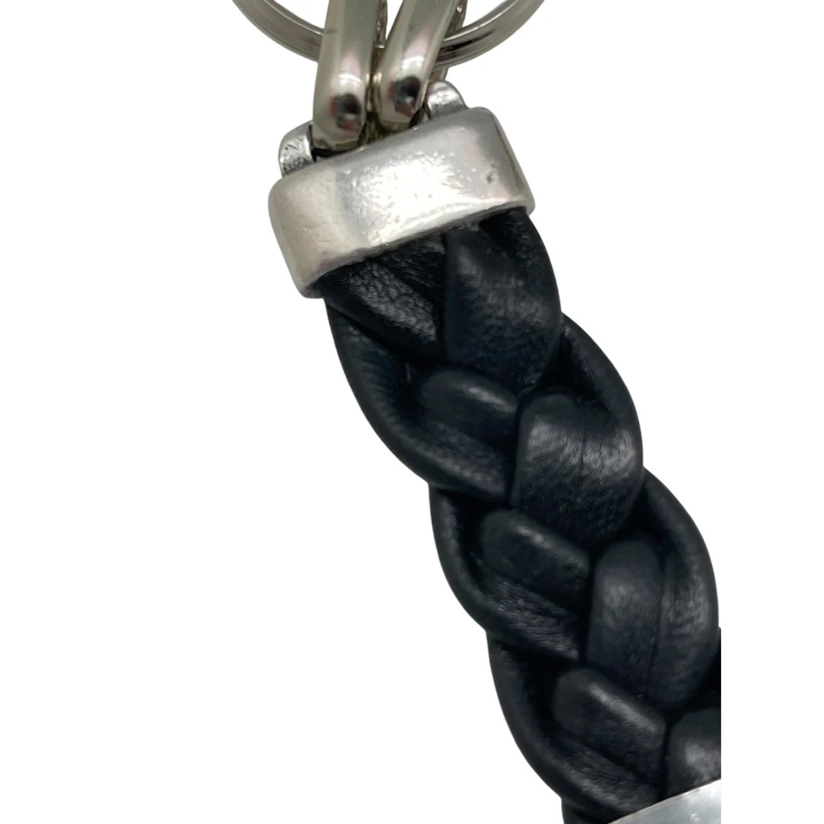Conjunto pulsera y llavero trenzado negro en piel