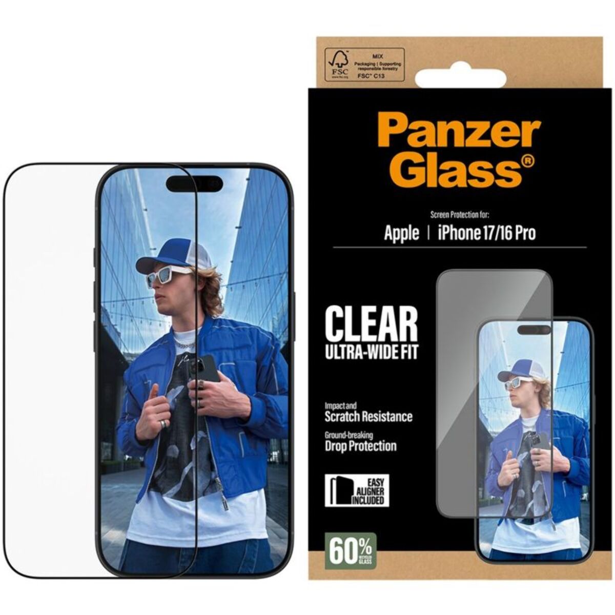 Protège écran PANZERGLASS iPhone 17 / 16 Pro verre trempé