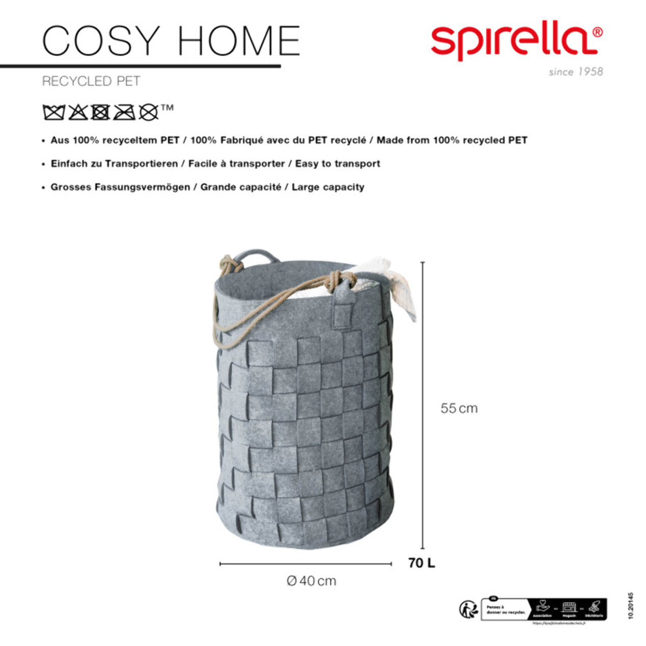 Panier à  linge COSYHOME 70L Gris Spirella