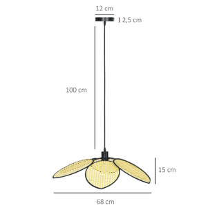 Lámpara Colgante Forma de Flores Lámpara de Techo de Ratán Sintético Iluminación de Techo E27 con Cable Ajustable para Salón Cocina Comedor Ø68x115 cm Natural