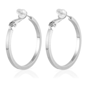 Pendientes de aro plano de cobre con recubrimiento electroplateado, 30 mm, con cierre catalán en plata de ley 925.