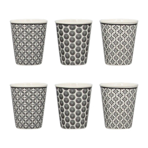 Lot de 6 gobelets café en porcelaine - décors assortis 10cl GRAPHIK
