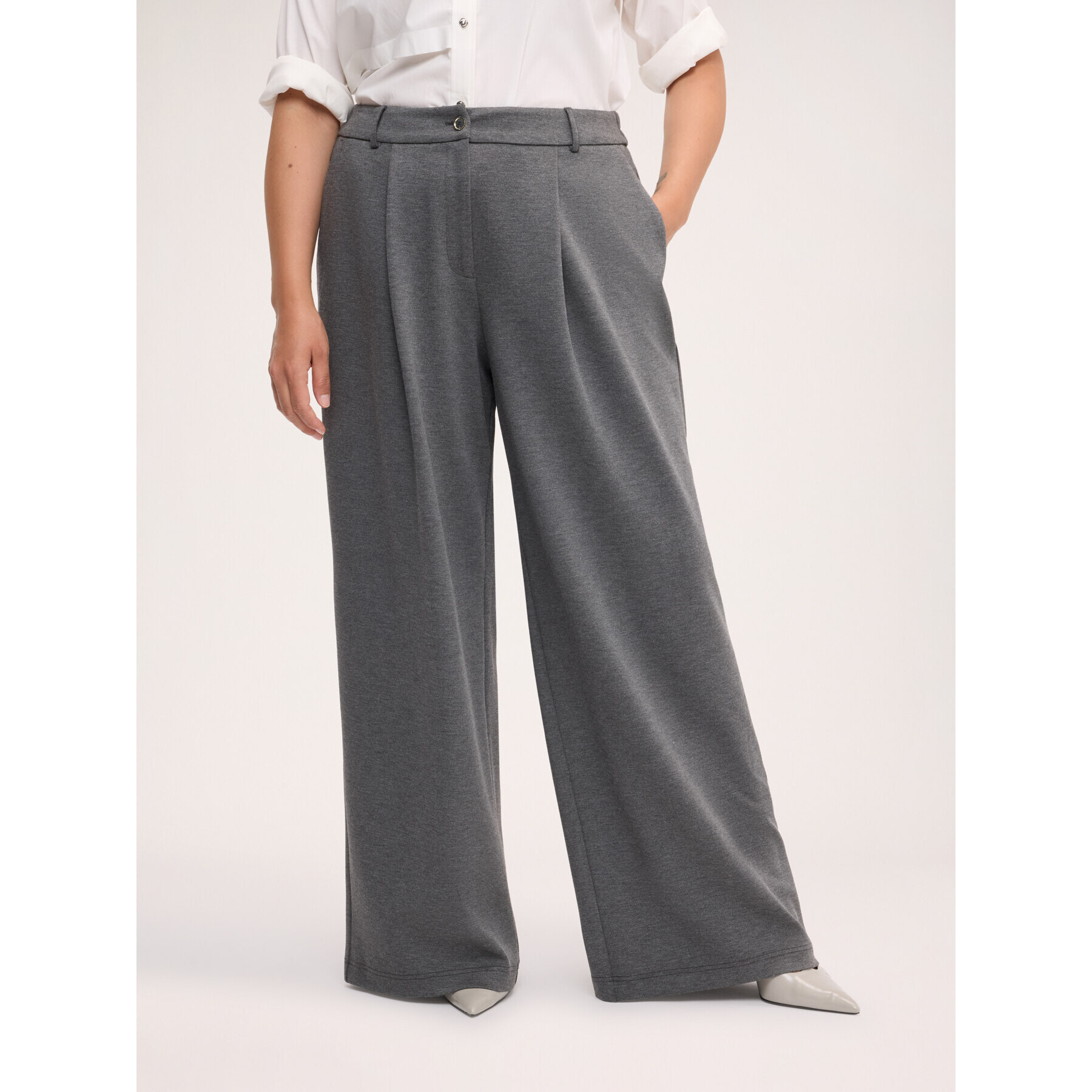 Fiorella Rubino - Pantalones Wide Leg de Punto Milano - Gris