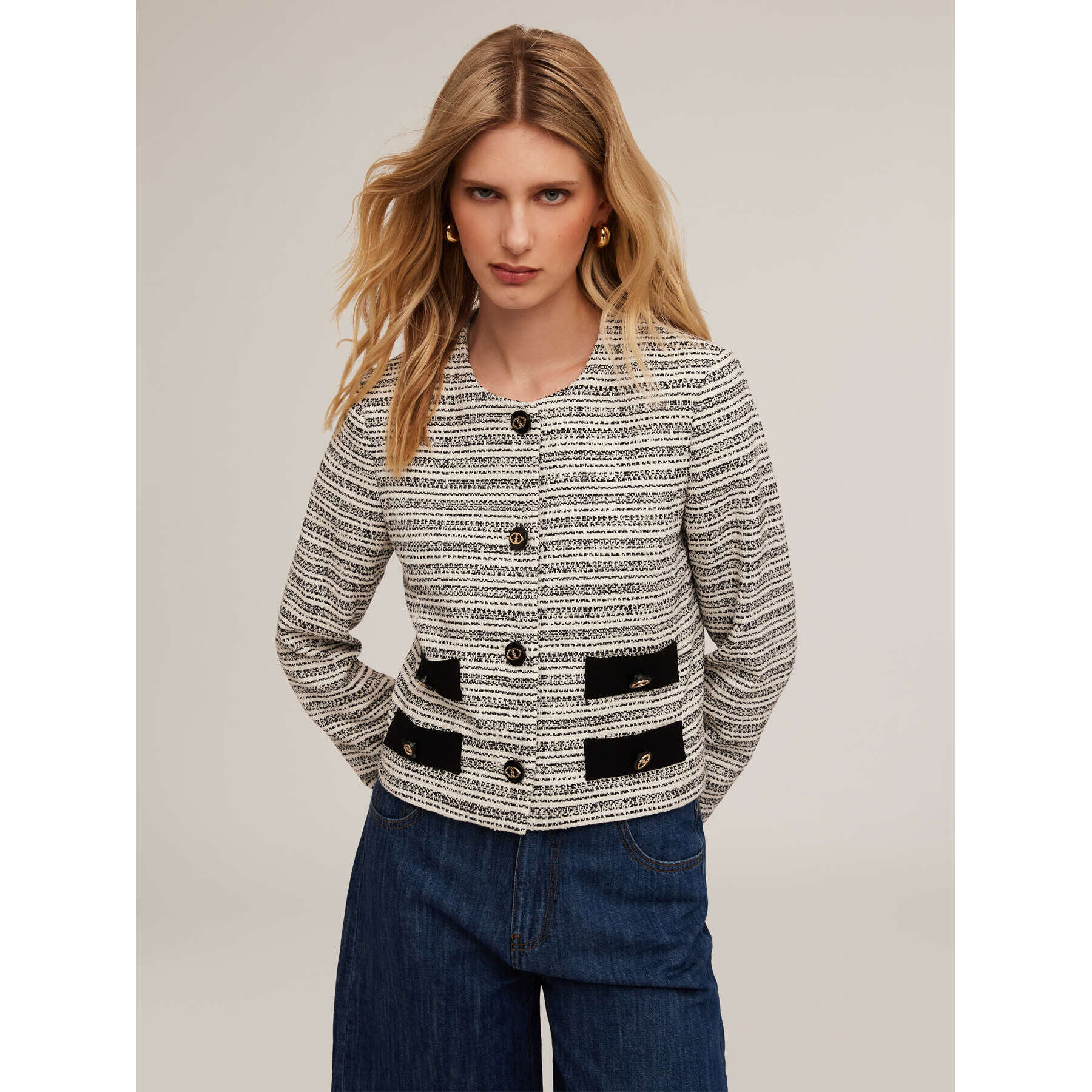 Motivi - Giacca in tweed con tasche - Nero