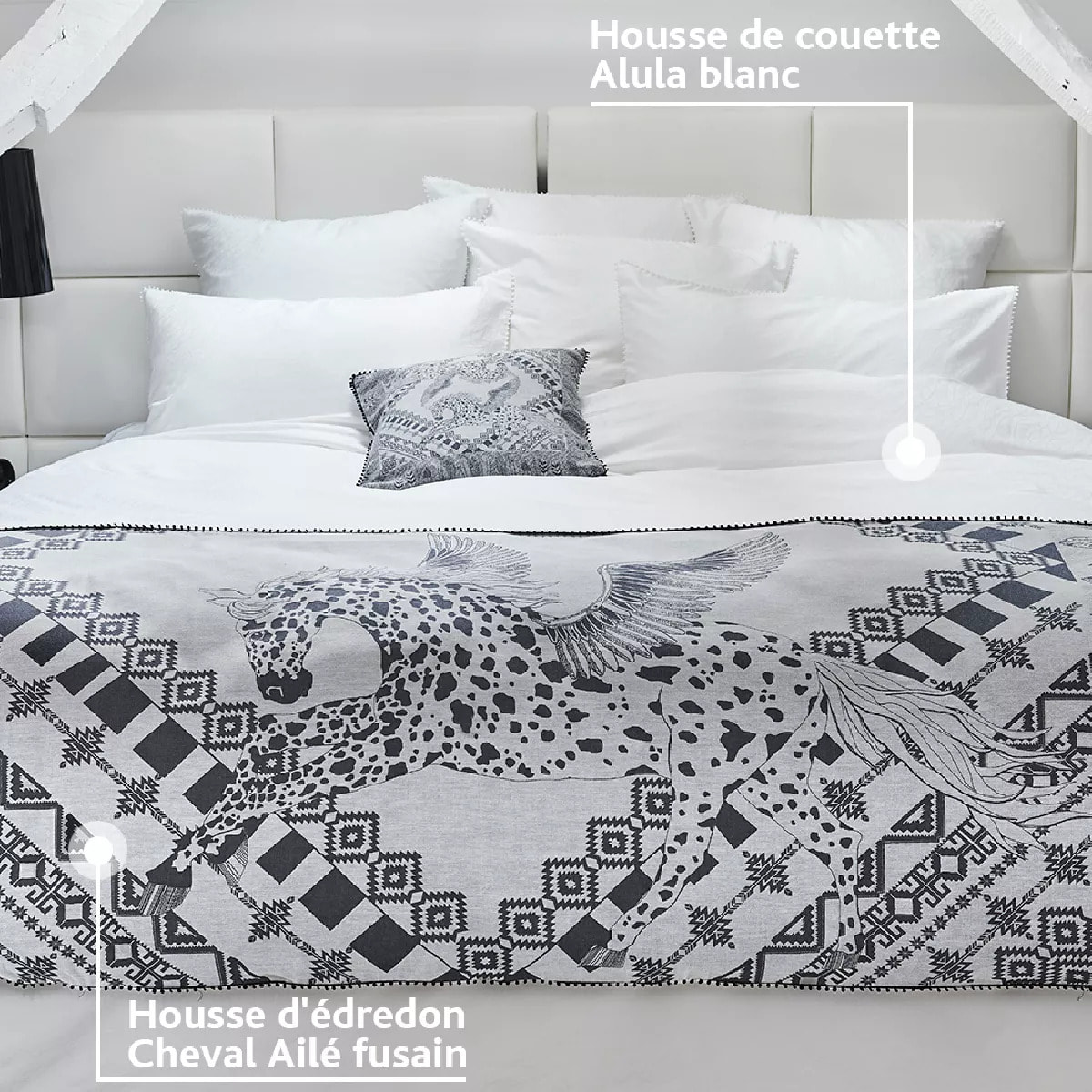 Housse de couette satin de coton motif jacquard blanc Alula blanc