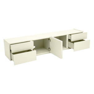 Meuble TV design beige laqué brillant avec rangements L199.8 cm ISAURE