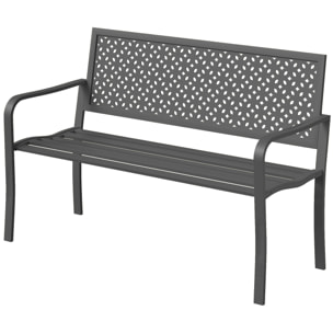 Banc de jardin dossier géométrique - avec accoudoirs - métal époxy - 2 places - gris foncé