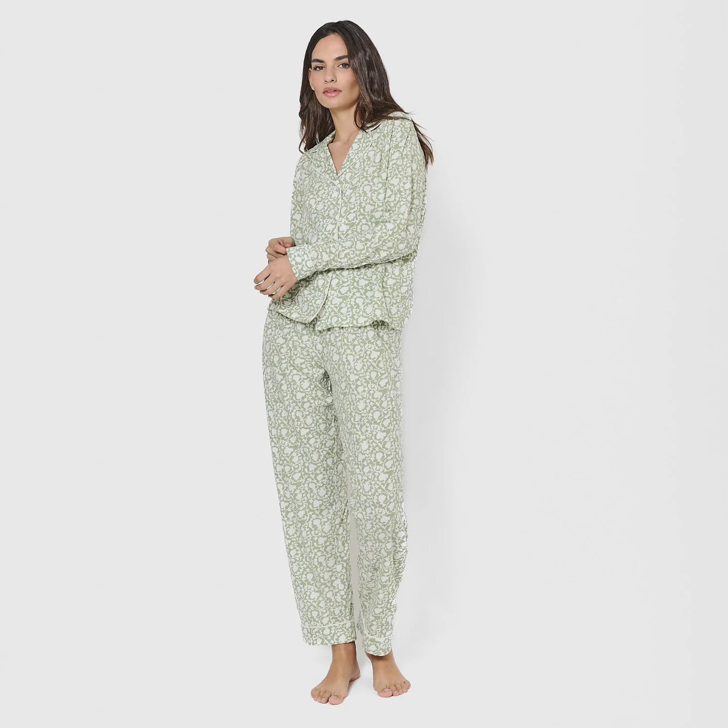 Pigiama camicia telma in cotone verde