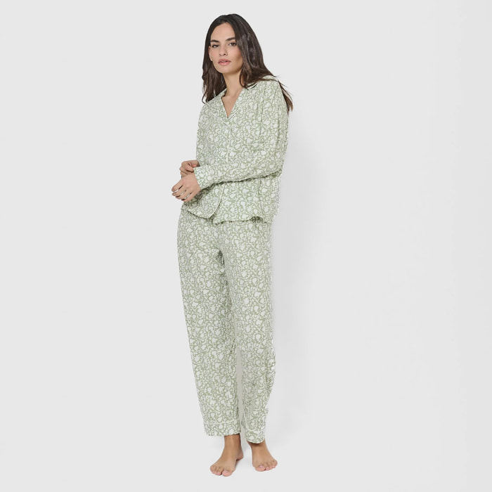 Pigiama camicia telma in cotone verde