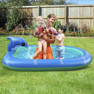 Piscina per bambini Splash Pad con delfino. Getti d'acqua laterali. 170x110 cm.