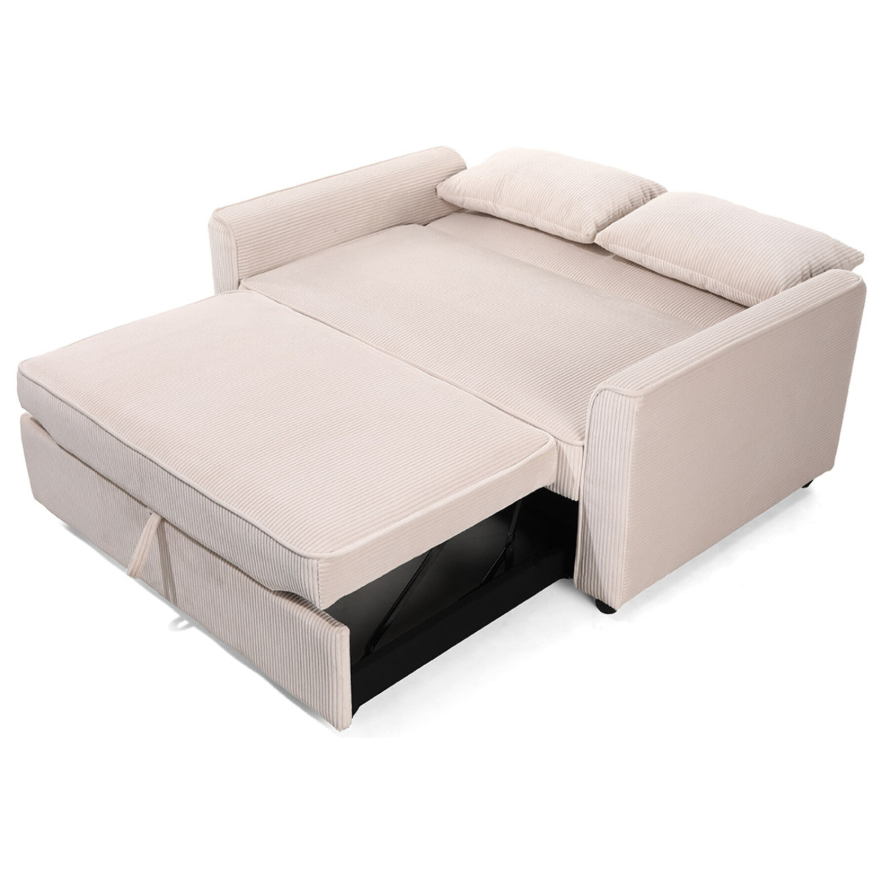 Ernest - Canapé droit 2 places convertible en velours côtelé - Beige