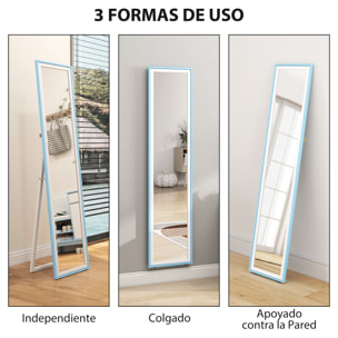 Espejo de Pie Cuerpo Entero 157x37 cm, Espejo Grande de Pared con Marco Bicolor, de Pie, Inclinado o Colgante, para Salón, Dormitorio, Pasillo, Entrada, Blanco y Azul