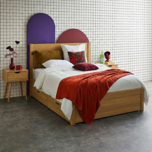 Lit avec sommier à lattes et tête de lit 140 x 190cm + 4 tiroirs décor bois NEPAL