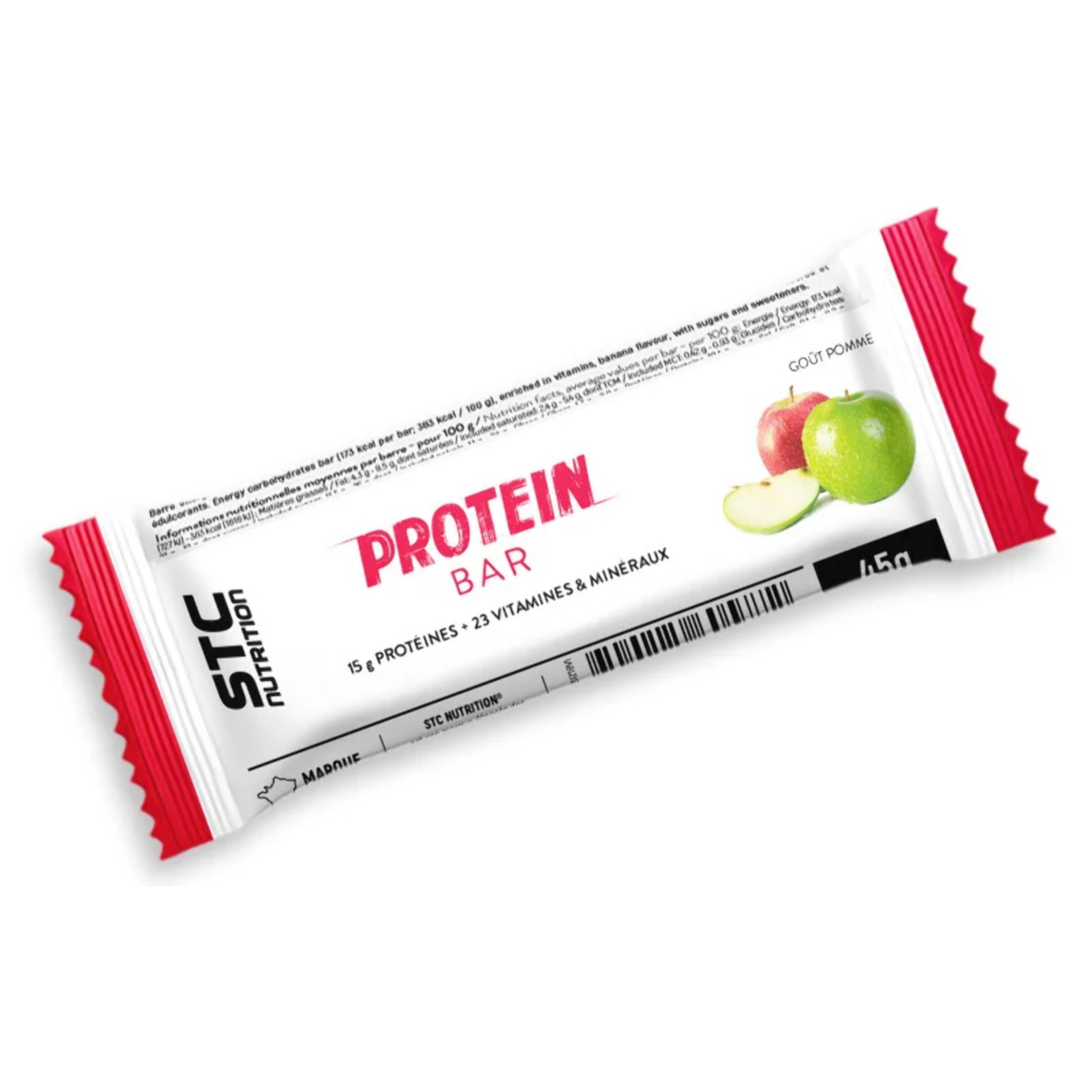 STC NUTRITION - Protein Bar - Barre hyperprotéinée - Favorise de meilleures performances et une meilleure récupération - Goût Chocolat, Coconut, Pomme, Fruits Rouges ou Vanille - 5 barres - Pomme