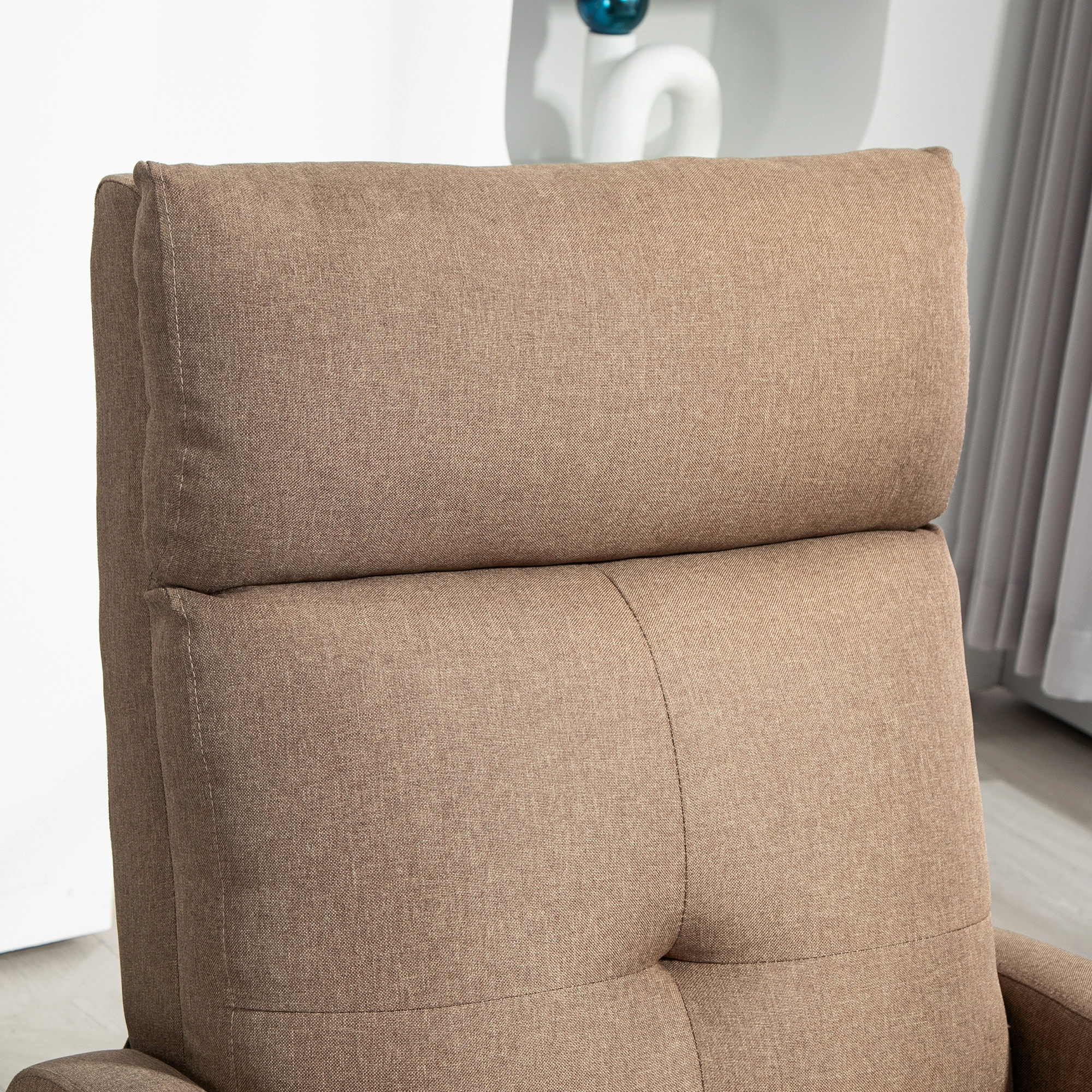 Sillón Relax Reclinable Manual, Sillón Relax de Lino con Apertura Push, Reposapiés, Respaldo Alto, Acolchado Grueso, Butaca Reclinable hasta 155Âº para Salón, Dormitorio, Oficina, Marrón