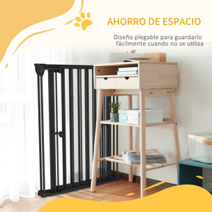 Barrera para Perros de Acero Valla para Mascotas Plegable de 3 Paneles con Doble Cerradura y Función de Bloqueo Auxiliar para Puerta Pasillo Escalera 206x90 cm Negro