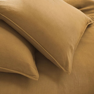 Housse de couette gaze de coton lavé uni marron Malia houblon