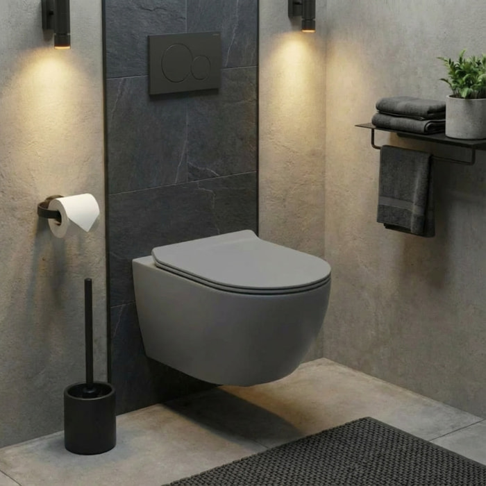 PixL WC suspendu en céramique Vortex , fixations invisibles + abattant Soft-Close, Gris mat (CEPX010RTORPGRM)