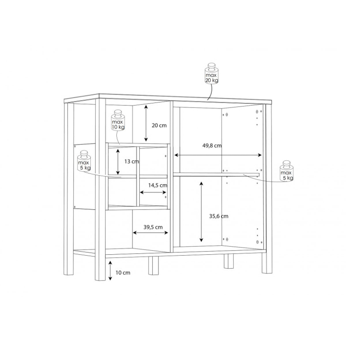 Buffet de rangement 1 porte 4 niches en bois effet chêne - MIAMI