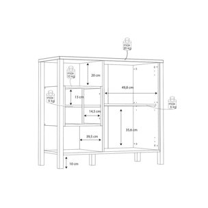 Buffet de rangement 1 porte 4 niches en bois effet chêne - MIAMI