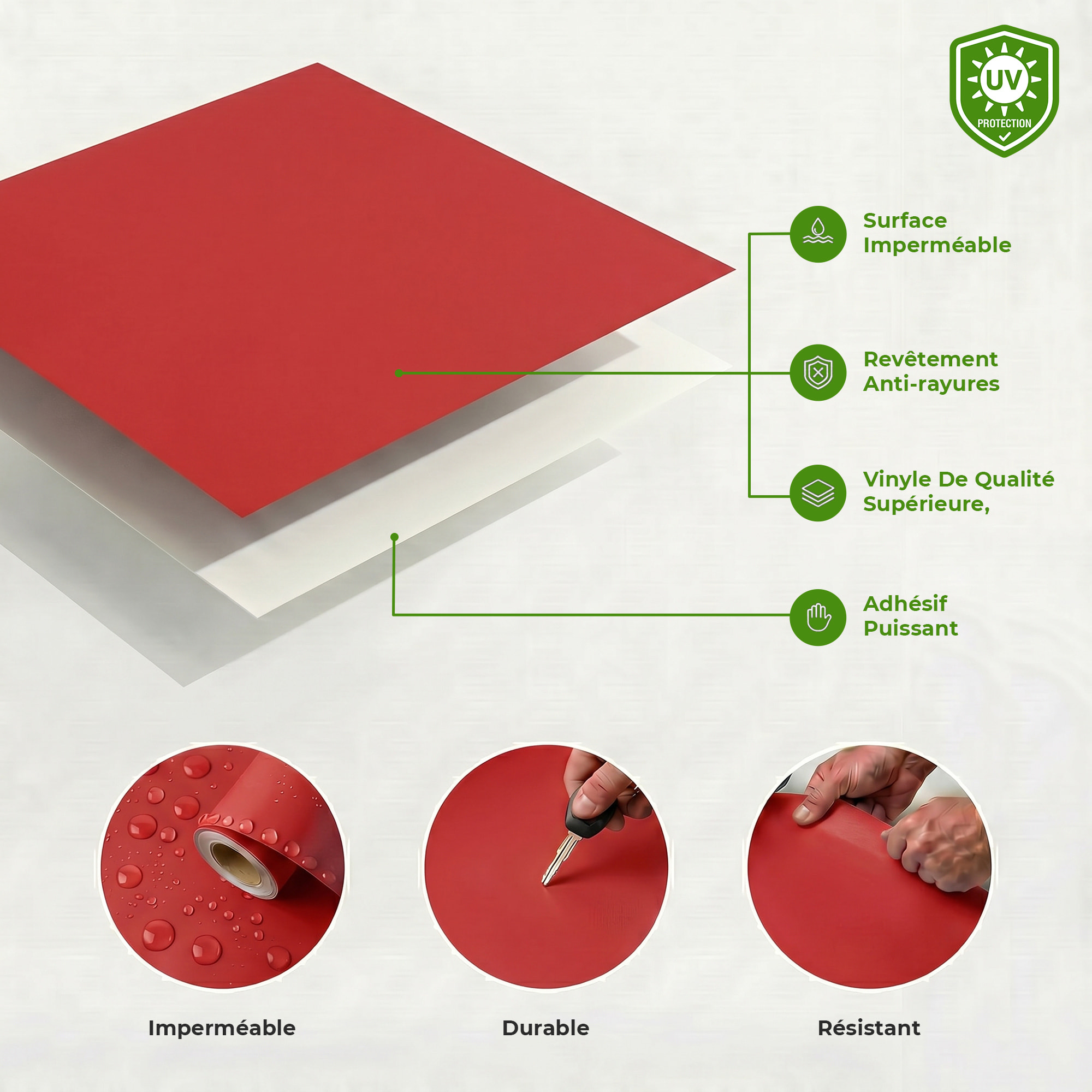 Rouleau adhésif décoratif Vinyle au Mètre - Rouge cerise - Sticker Lavable Imperméable Mur Cuisine Meubles
