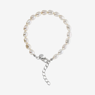 PERLAVIVA - Bracciale con Perle a Pepita d'Acqua Dolce Bianche Ø 6/7 mm in Argento 925 placcato Oro Bianco 18Kt