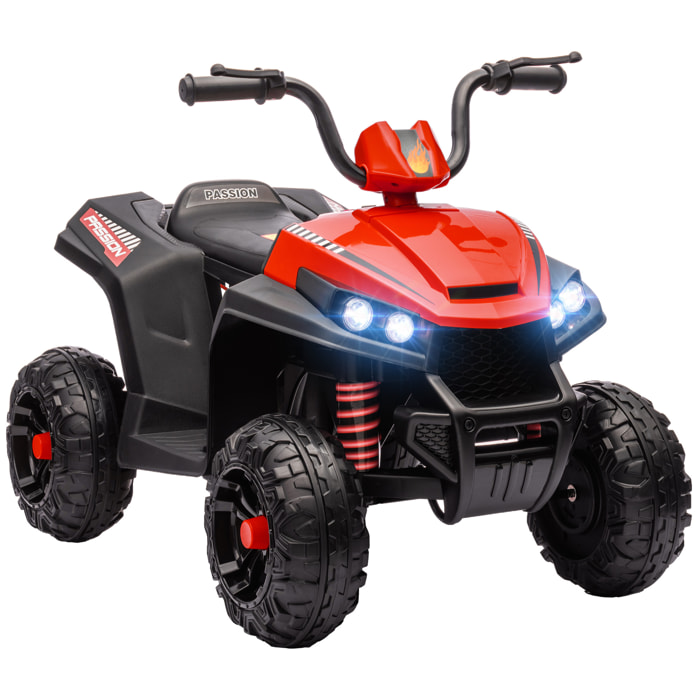 Quad Eléctrico para Niños de Batería 12V Coche Eléctrico para Niños de +3 Años con Velocidad 5 km/h Faros Música MP3 Avance y Retroceso Carga 30 kg Rojo