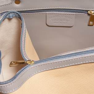 FIRENZE ARTEGIANI Borsa tote da donna Campalto. Vera pelle Tamponato Made in Italy 40x12x30 Cm. Colore: grigio chiaro