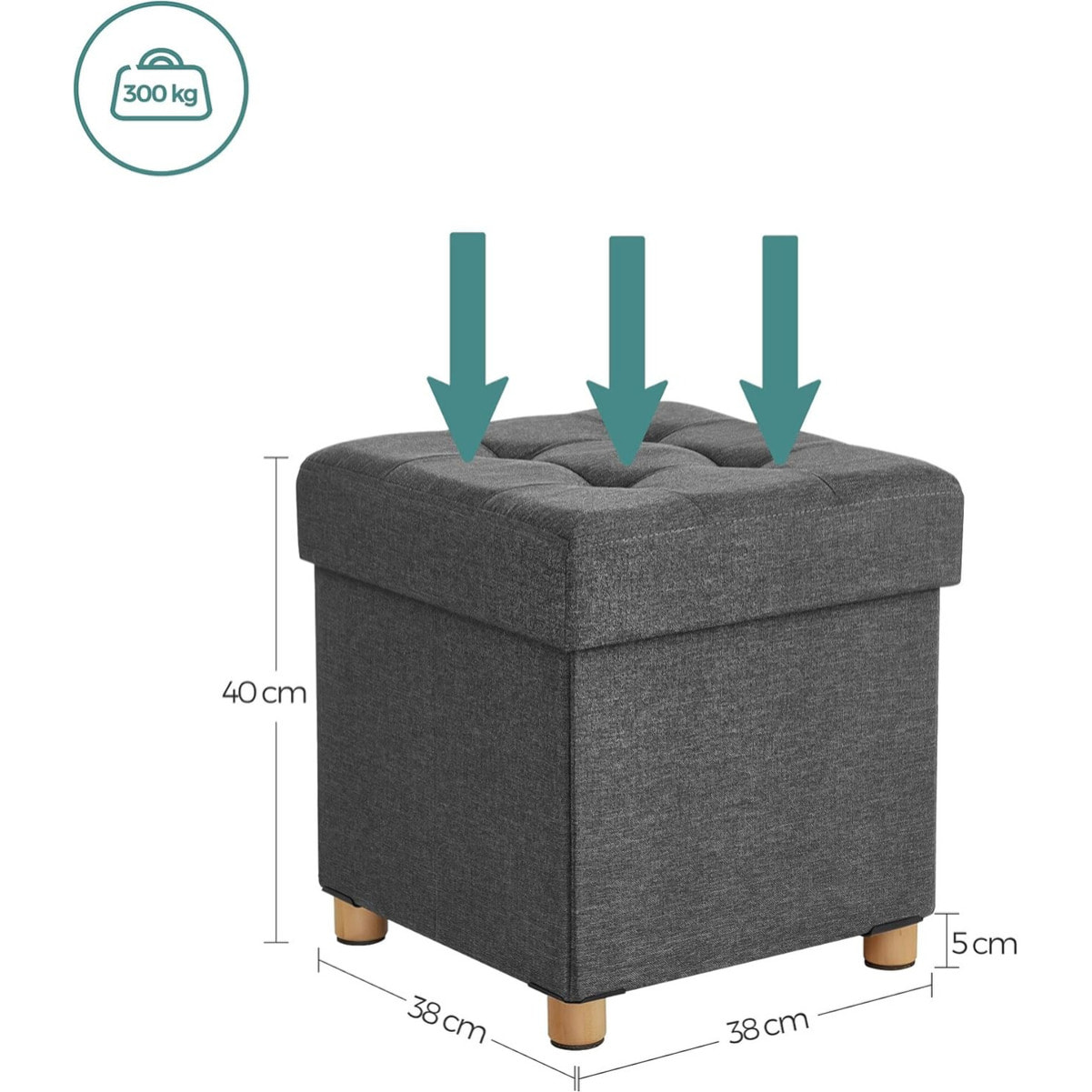 Pouf contenitore grigio scuro con gambe in legno