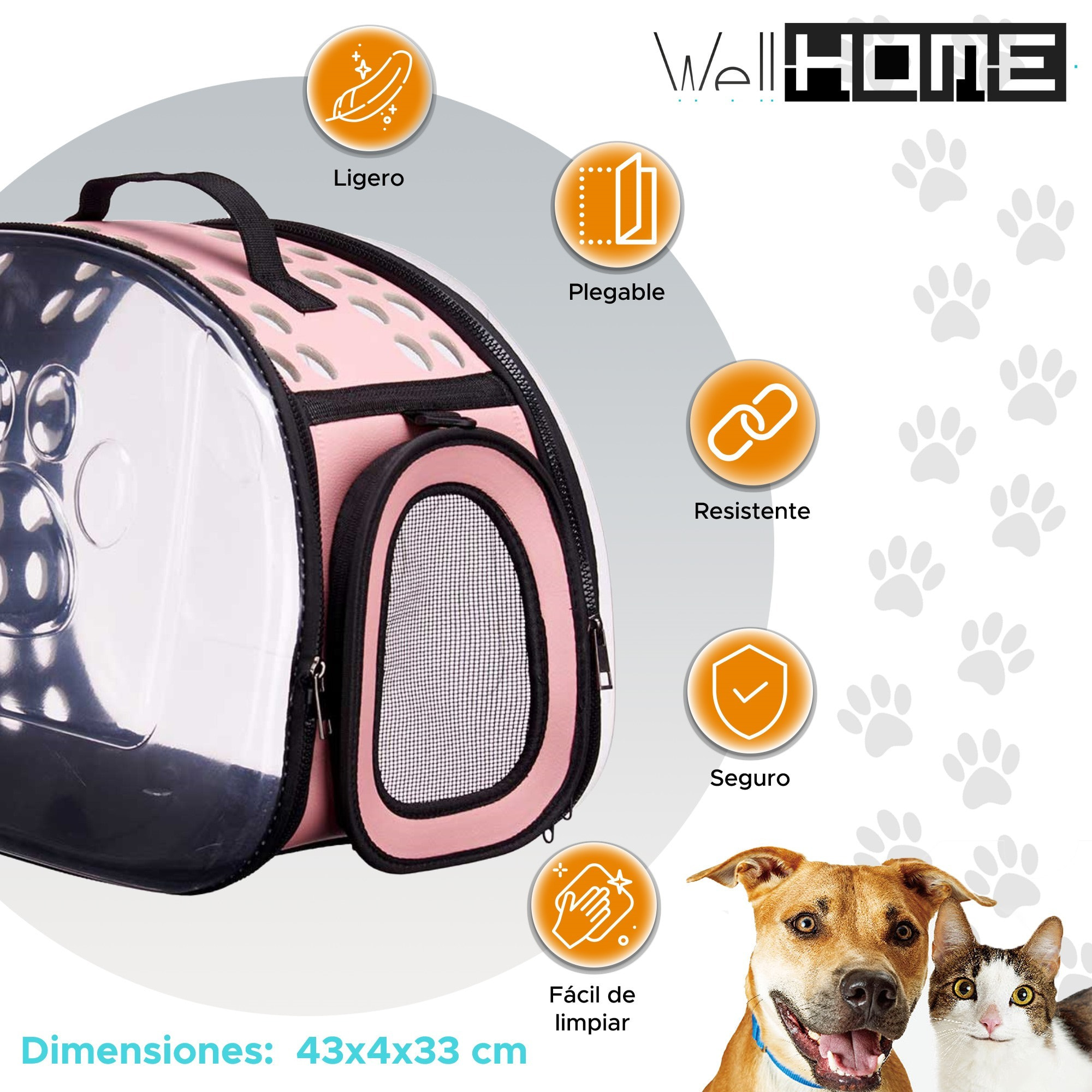 Well home transportín plegable para mascotas color rosa