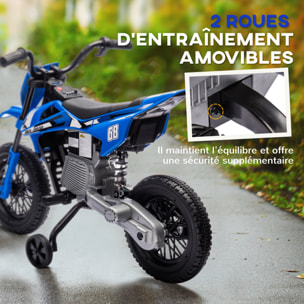 Moto cross électrique dirt bike enfant 12V 2 moteurs 2 vitesses 2,4-5 Km/h musiques bleu