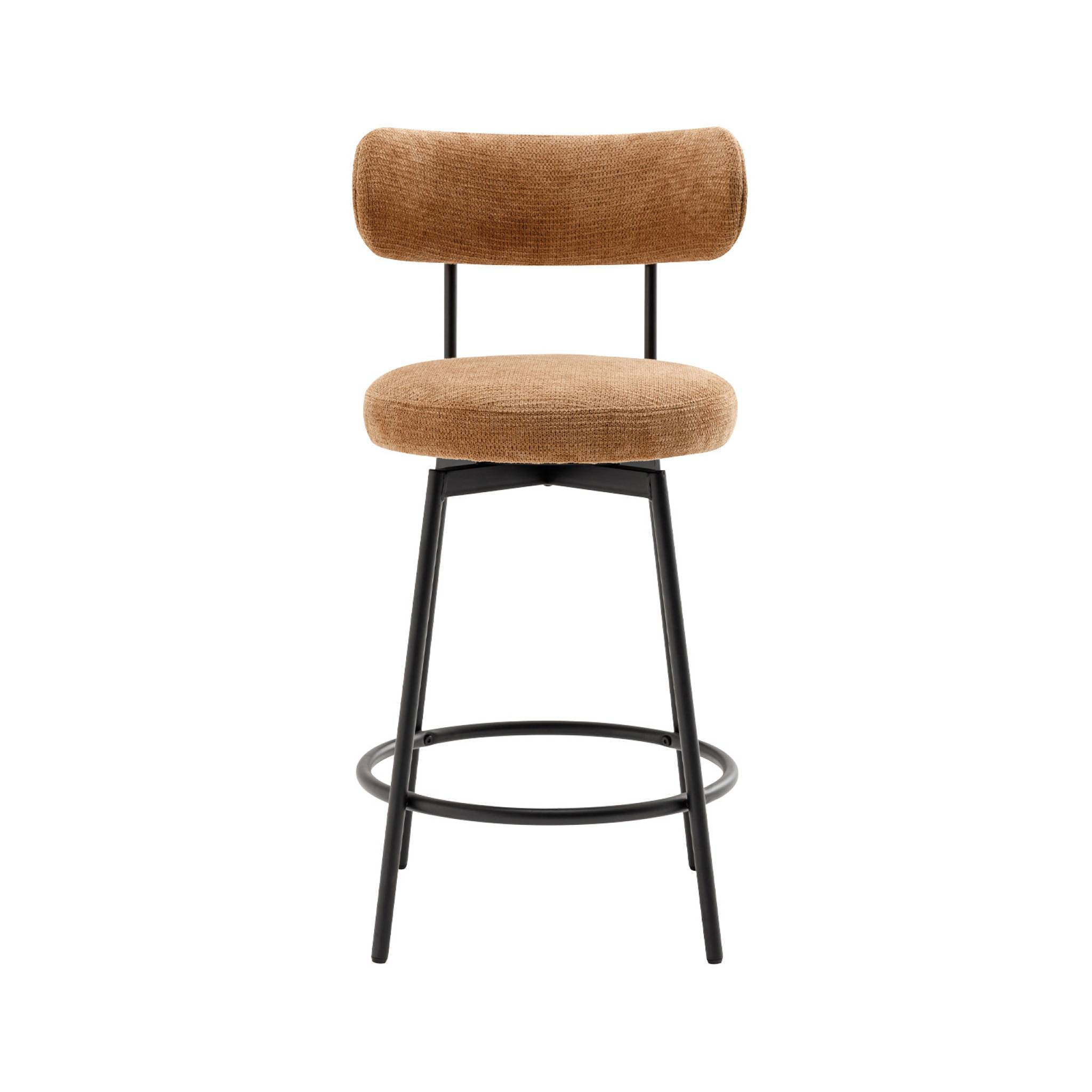 Lot de deux tabourets de bar assise rotative métal noir et tissu camel - L 50 x P 50 x H 92cm - Iris