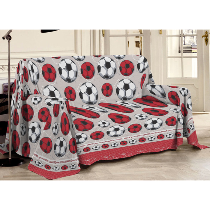 Telo Arredo Multiuso Copritutto 100% Cotone Calcio Rosso