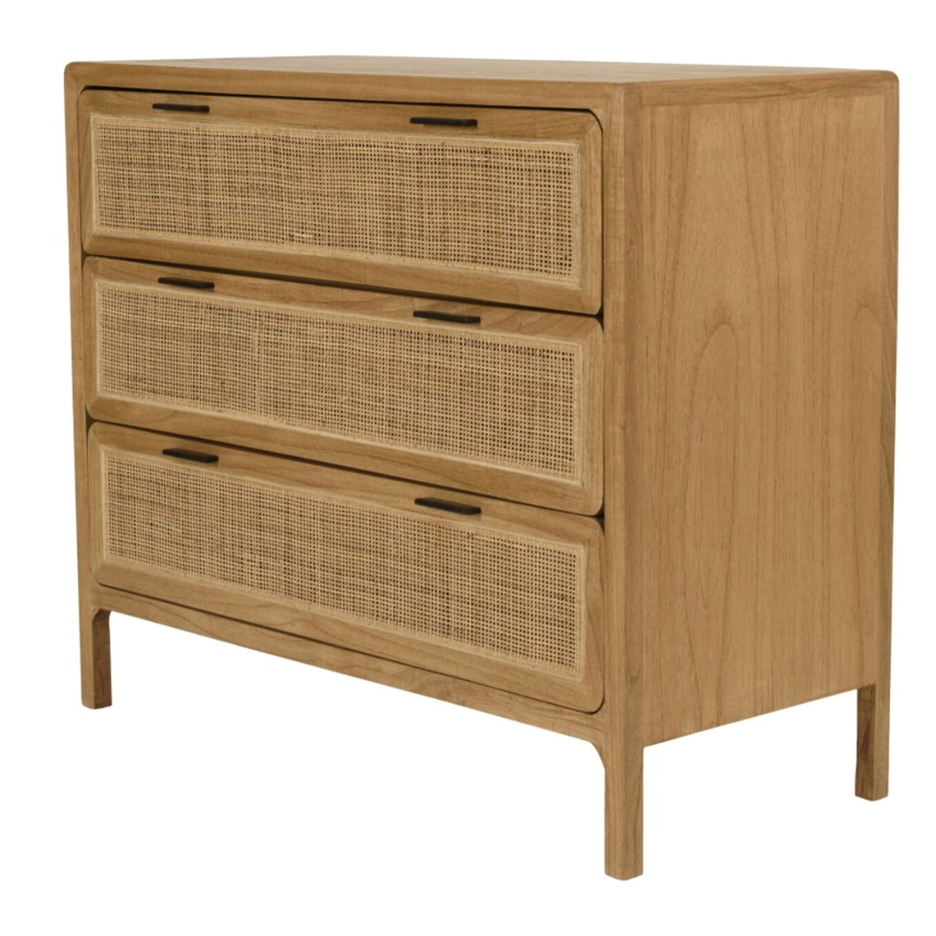 AMY - Commode 3 tiroirs 100cm en bois de mindi et rotin naturel