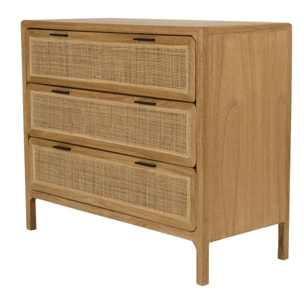 AMY - Commode 3 tiroirs 100cm en bois de mindi et rotin naturel