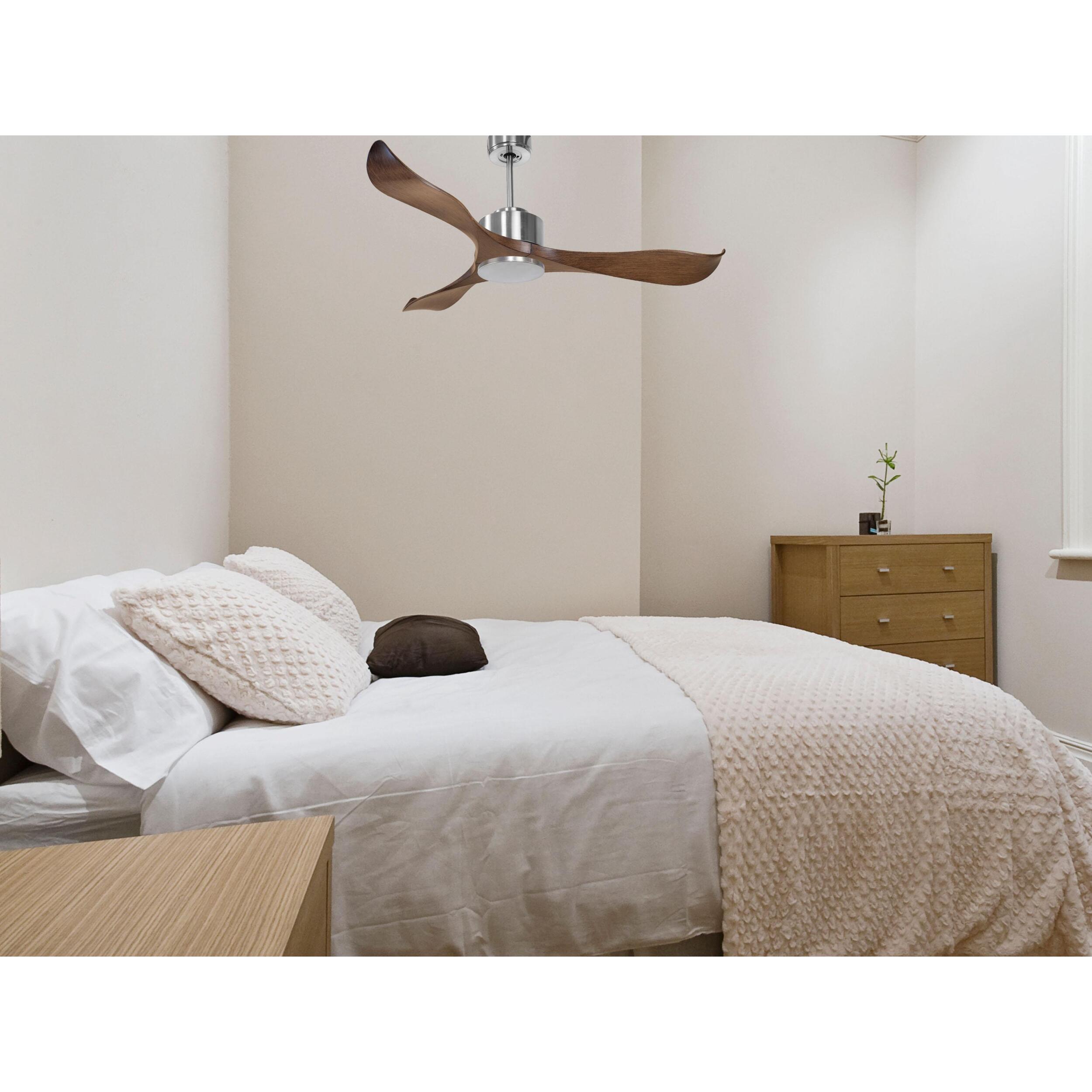 Ventilateur de plafond Réversible Lumière  Thermostat Wifi Moteur à courant continu Toits en pente Télécommande Adaptateur 2/3 Lames Hypersilence Mémoire 40   W argent