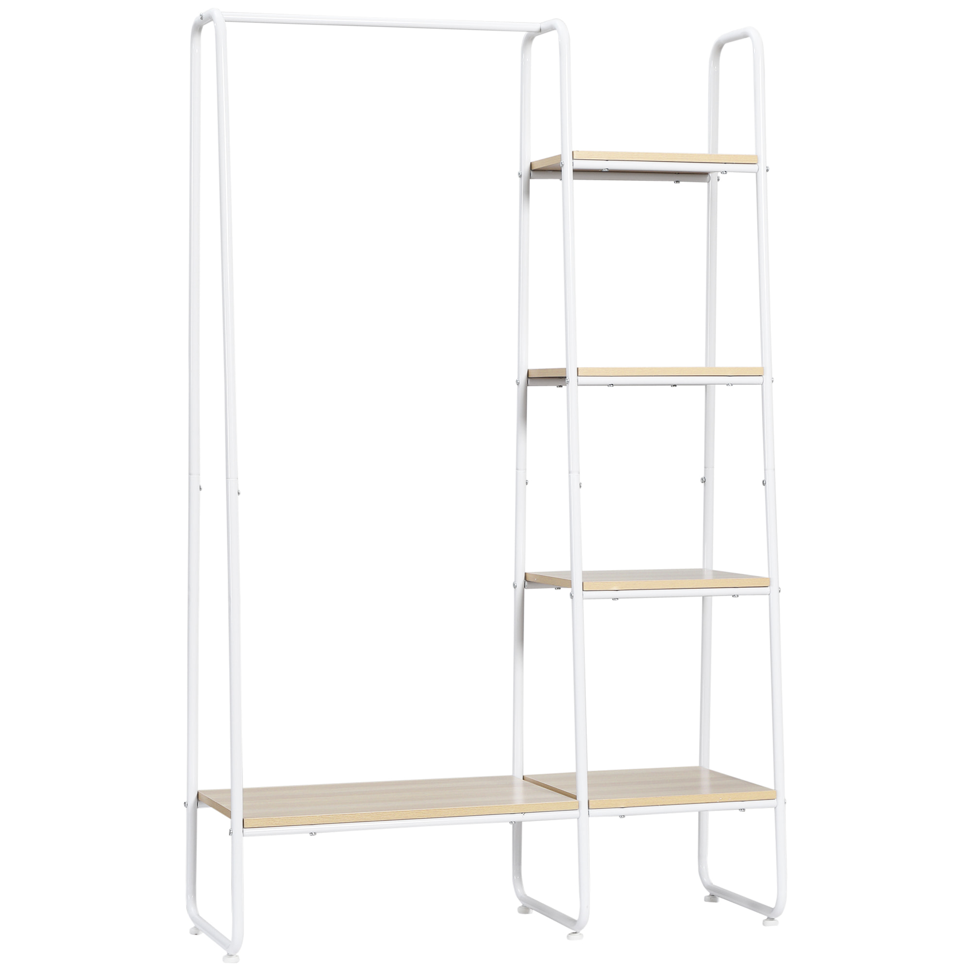 Vestiaire d'entrée - penderie, 5 étagères - dim. 101L x 39l x 160H cm - acier blanc panneaux aspect bois clair