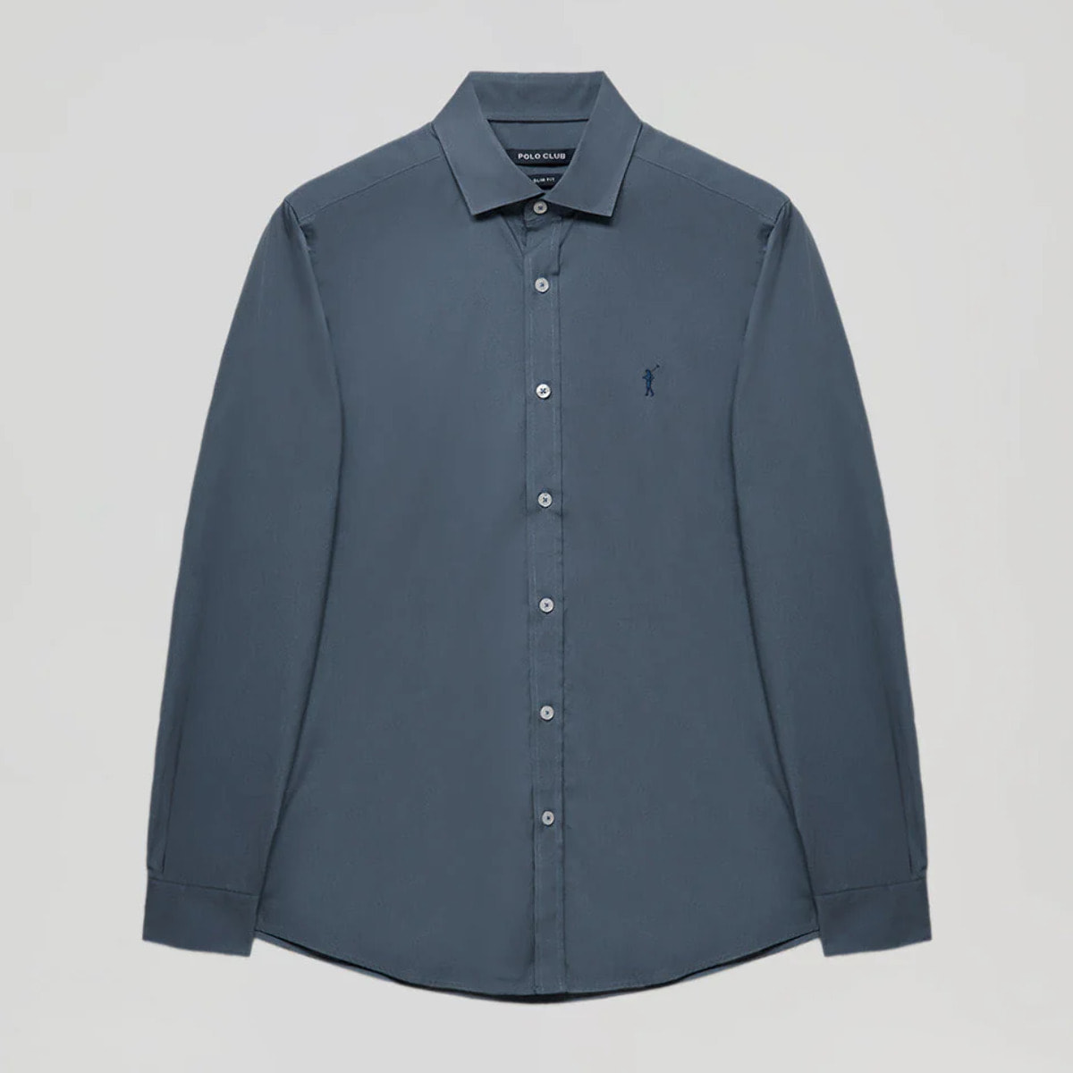 Camisa Slim de popelín azul denim con logo Rigby Go